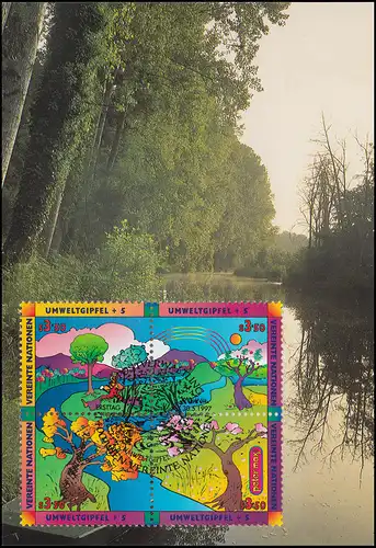 MK 52 par UNO Vienne 226-229 Éco-écosystème rivière et forêt 1997, carte officielle maximale