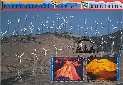 MK 74 de l'ONU New York 896+898 Année des montagnes 2002, carte officielle maximum