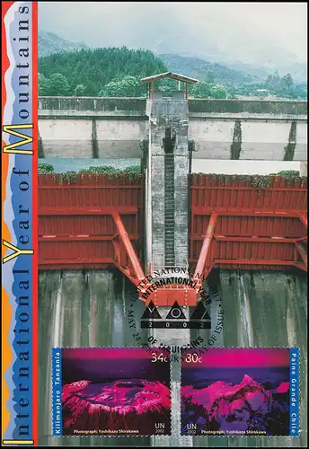 MK 75 de l'ONU New York 897+899 Année des montagnes 2002, carte officielle maximum
