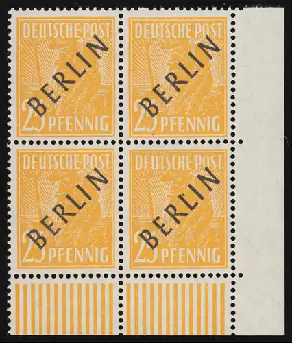 10 Schwarzaufdruck 25 Pf: ER-Viererblock unten rechts mit AF I, Feld 100, **