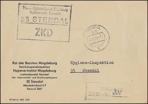 Lettre de lieu ZKD Districts-Hygiene-Isntitut Magdeburg Bureau STENDAL 4.11.70