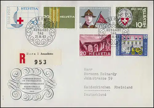 768-773 scouts etc. 1963 Bijoux-R-FDC ESSt BERN 21.3.63 vers Kaldenkirchen