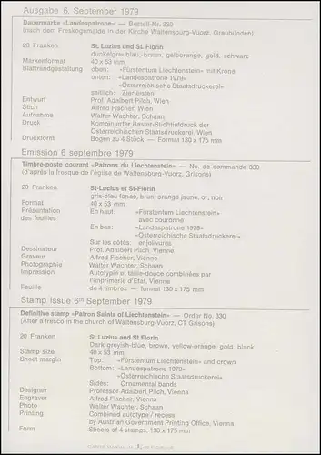 Liechtenstein 734 Saint Luzius 20 francs Carte maximale MK 10 ESSt VADUZ 1979