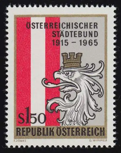 1196 50 J. öst. Städteverb. Adlerkopf mit Mauerkrone & Nationalflagge, 1.50 S **