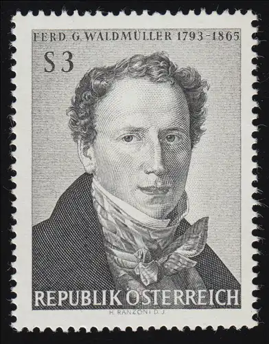 1193 100e anniversaire de la mort, Ferdinand Georg Waldmüller, peintre, 3 p., frais de port **