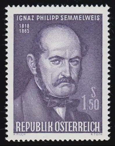 1192 100e anniversaire de la mort, Ignaz Semmmelweiss (1818-1865), 1.50 S, frais de port **