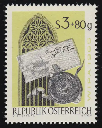 1187 Briefmarkenausstlg. WIPA 1965, Pergamentbrief & got. Fenster, 3 S + 80 g **