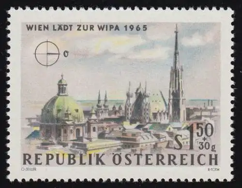 1168 WIPA 1965 Vienne, n. o: Eglise Saint-Pierre + Stephansdom 1.50 S + 30 g **
