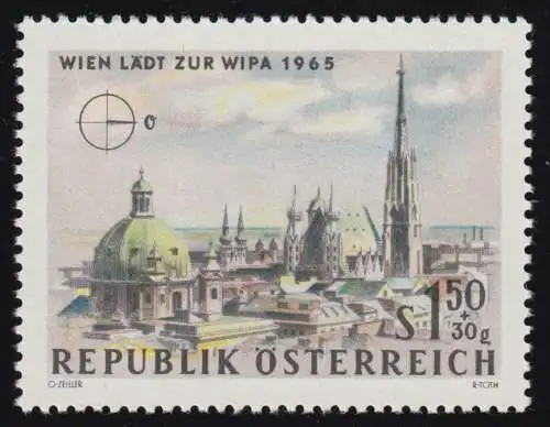 1168 WIPA 1965 Wien, Blick n. O: Kirche St. Peter + Stephansdom 1.50 S + 30 g **