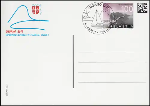 Schweiz Postkarte P 342 Briefmarkenausstellung LUGANO 2011, ESSt LUGANO