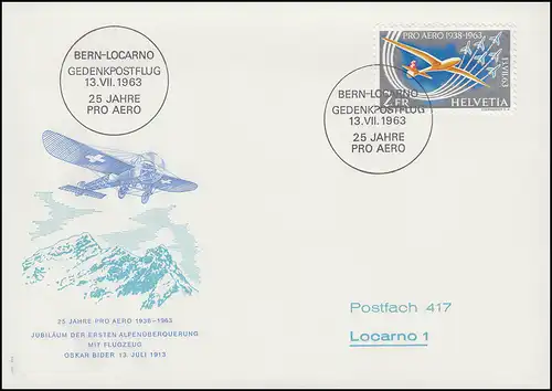 Schweiz 780 Pro Aero 1963 - amtlicher FDC Flug Bern-Locarno SSt 13.7.63