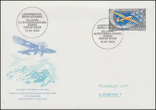 Schweiz 780 Pro Aero 1963 - amtl. FDC Flug Langenbruck-Bern-Locarno SSt 13.7.63