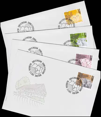 Schweiz 2309-2312 Tiere auf dem Bauernhof: 4 amtliche FDC's ESSt Berrn 5.9.13