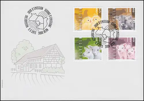 Schweiz 2309-2312 Tiere auf dem Bauernhof: 1 amtlicher FDC ESSt Berrn 5.9.13