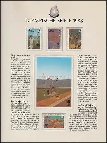 Olympische Spiele 1988 Seoul - Gambia 1 Block + Satz Sportarten, postfrisch **