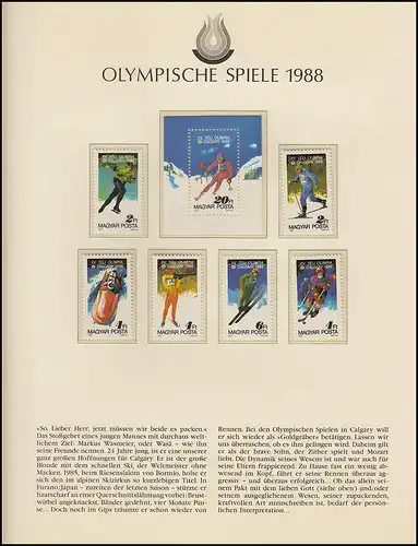 Olympische Spiele 1988 Calgary - Ungarn, 1 Block + Satz Wintersportarten**