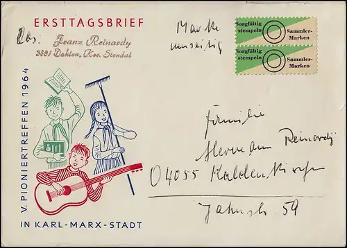 Bloc 25 Spartakusbund rs. sur lettre SSt STENDAL Herz der Altmark 13.1.1966
