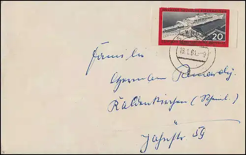 805B Eisenbahnfähre Sassnitz 1960 - geschnitten auf Brief STENDAL 18.1.61