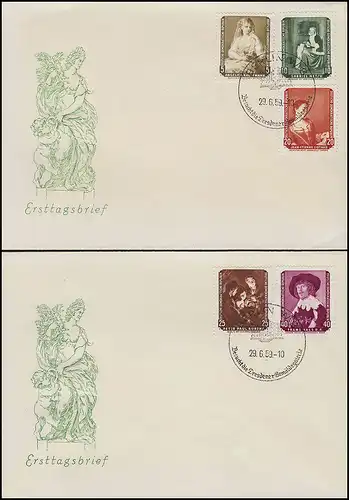 693-697 Galerie de peintures Dresde 1959 - phrase sur FDC 1 et 2 ESSt BERLIN 29.6.59