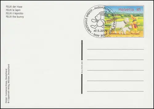 Schweiz Postkarte P 312 Felix der Hase 2005 Fahrt mit Sessellift, ESSt Bern