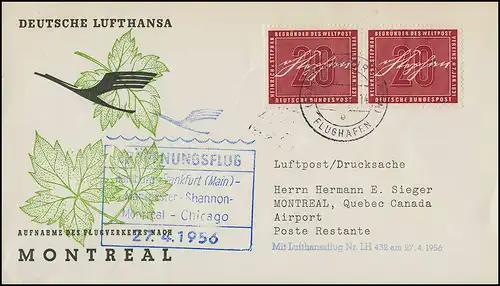 Vol d'ouverture Lufthansa LH 432 Montréal, Francfort 27.4.1956 / Montréal 28.4.56