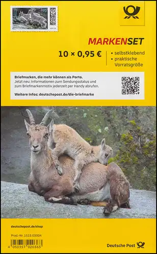 FB 109 Junge Wildtiere: Steinbock, Folienblatt 10x 3629, **