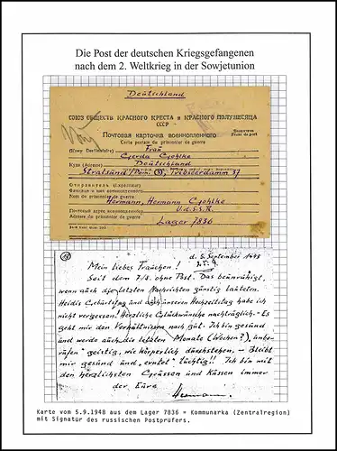 Poste de prisonniers de guerre Camp 7836 Kommunarka URSS vers Stralsund du 5.9.1948