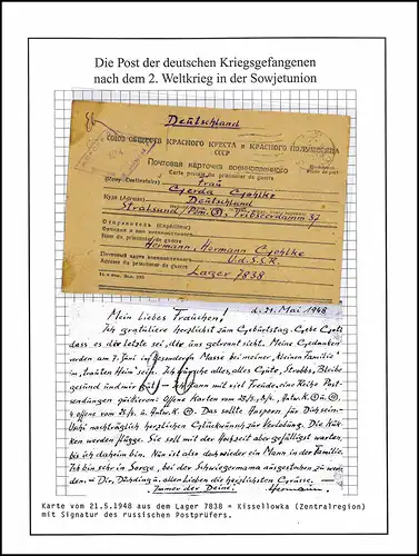 Poste de prisonniers de guerre camp 7838 Kisselovka URSS vers Stralsund, Moscou 27.5.48