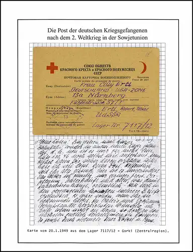 Poste de prisonniers de guerre Camp 7117/ 12 Gorki URSS vers Nuremberg, du 20.1.1949