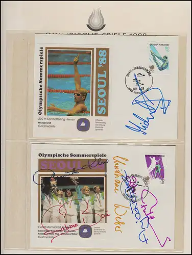 Jeux olympiques 1988 Séoul - Corée du Sud 2 lettres Médailles d'or + Autographes