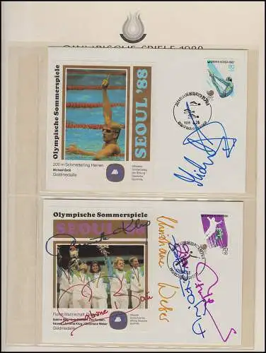 Jeux olympiques 1988 Séoul - Corée du Sud 2 lettres Médailles d'or + Autographes