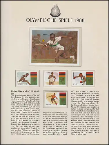 Jeux olympiques 1988 Séoul - Zambie, bloc + ensemble, non-denté, sports **