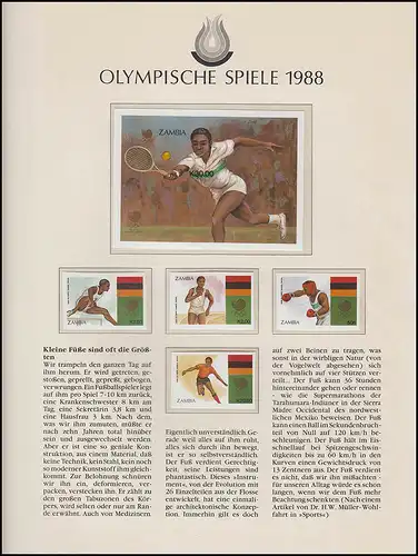 Olympische Spiele 1988 Seoul - Sambia, Block + Satz, ungezähnt, Sportarten **