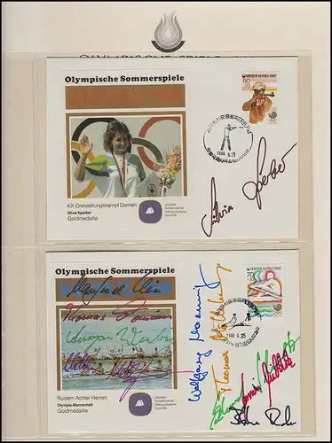 Jeux olympiques 1988 Séoul - Corée du Sud 2 lettres Médailles d'or + Autographes