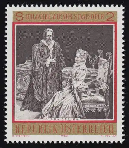 1298 100 J. Wiener Staatsoper, Don Carlos, Guiseppe Verdi,  2 S, postfrisch  **