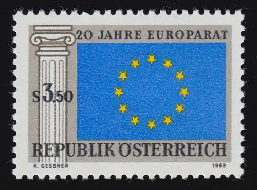 1292 20 Jahre Europarat, Emblem aus 12 Sternen, griech. Statue, 3.50 S,  **