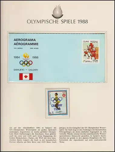 Olympische Spiele 1988 Calgary - Aérogramme + Marke Guinea-Bissau /Paraguay **