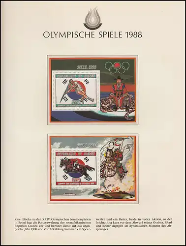 Jeux olympiques 1988 Séoul - Guinée, 2 blocs, lance de lance à cheval, frais de port **