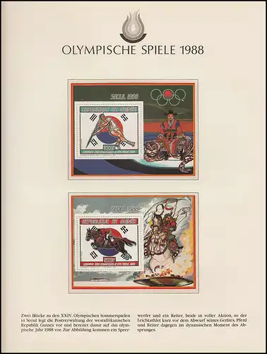 Olympische Spiele 1988 Seoul - Guinea, 2 Blöcke, Reiten Speerwurf, postfrisch **