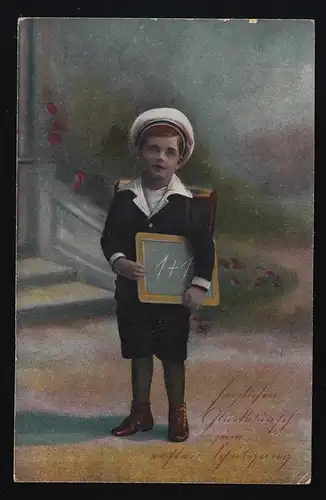 Foto koloriert, Junge Matrosenanzug Schiefertafel, Serie 3164/1 R & K, 12.4.1926
