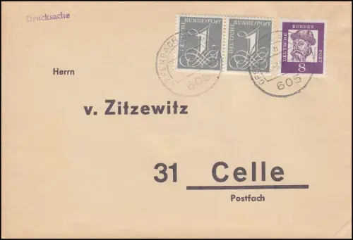 226y Ziffer 1 Pf als Paar mit 359 Gutenberg portogerecht Drucksache März 1965