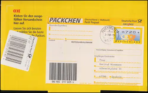 3.3 Posthörner Sielaff Ergänzungswert 720 als EF Päckchenausschnitt ET-O 2.7.01