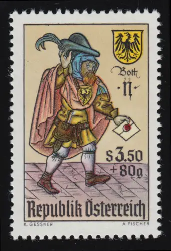 1255 Jour d. Timbre, messager en jeu de carte de cour, 3.50 S + 80 g, frais de port **