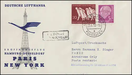 Vol d'ouverture Lufthansa LH 402 Paris, Düsseldorf 23.4.1956/ Paris 23.4.1956