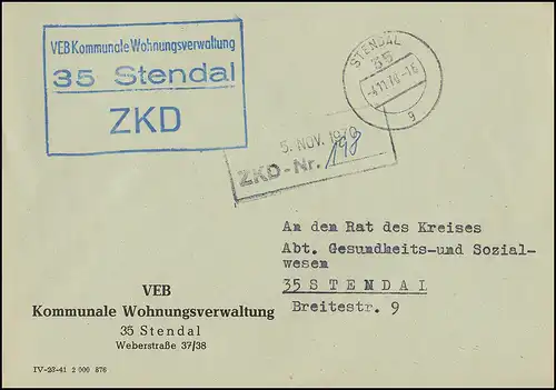 ZKD-Ortsbrief VEB Kommunale Wohnungsverwaltung STENDAL 4.11.70 an den Kreisrat