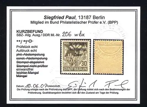 206 wbx 30 p., variante rare ** testé avec résultat BPP