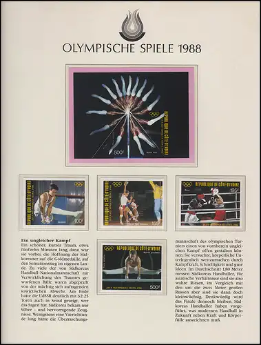 Olympische Spiele 1988 Seoul - Elfenbeinküste, Block + Satz, ungezähnt Sport **