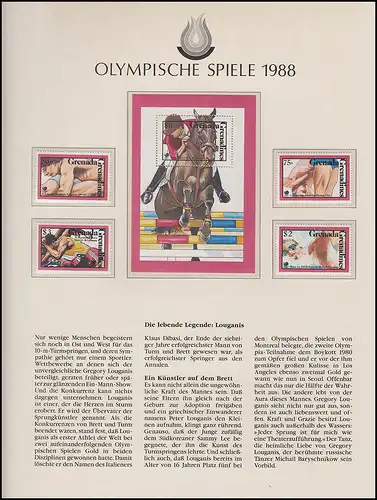 Jeux olympiques 88 Séoul - Grenade 2 blocs + 2 ensembles de sports frais **
