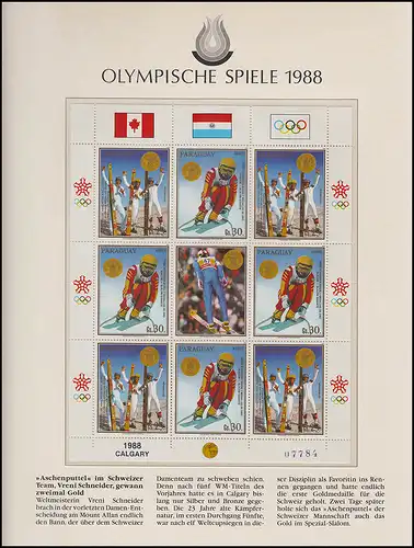 Olympische Spiele 1988 Calgary - Paraguay 1 Bogen Goldmedaillengewinner **