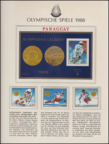 Olympische Spiele 1988 Calgary - Paraguay, Block + Satz Abfahrt Slalom **